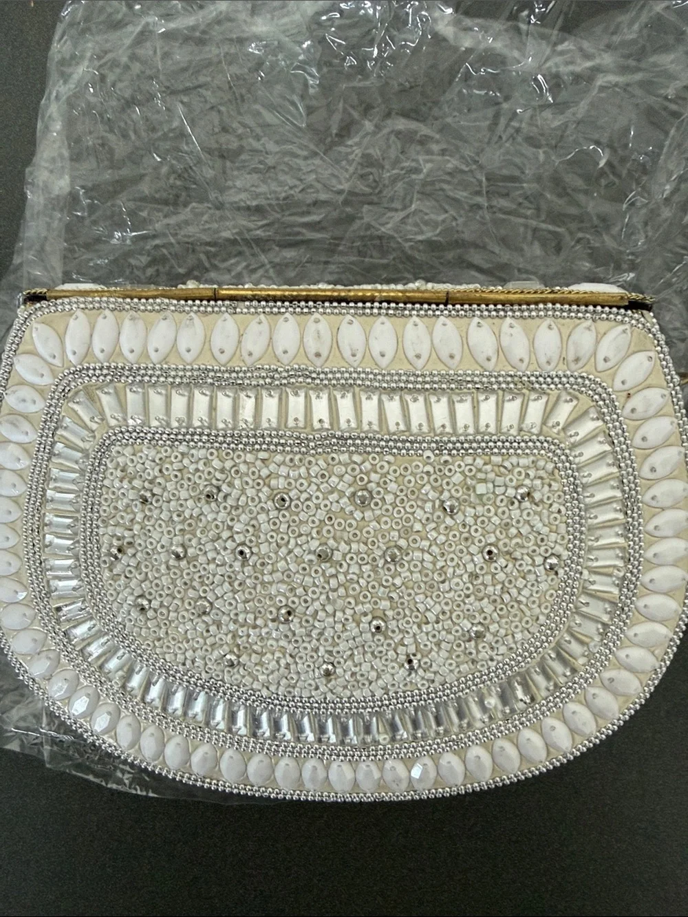 New RAMLA Beaded White Evening Clutch - Elegant Bridal Handbag
